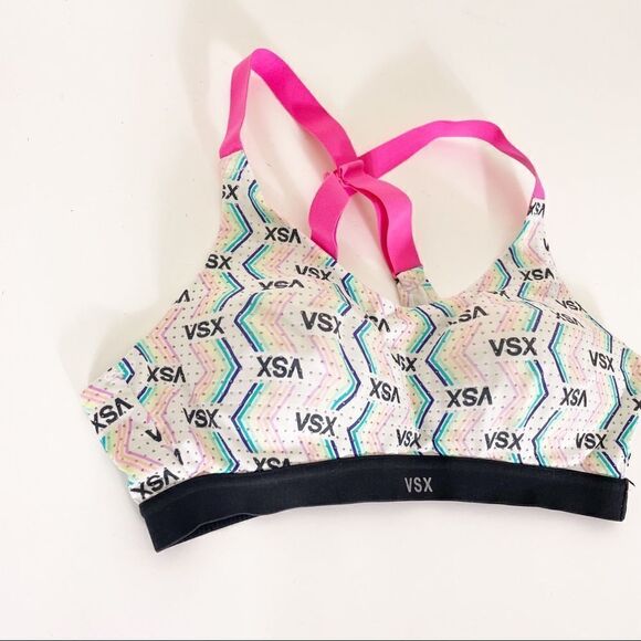 VSX Victoria’s Secret Sport White with Rainbow Zig Zag Print Sports Bra - Picture 3 of 5